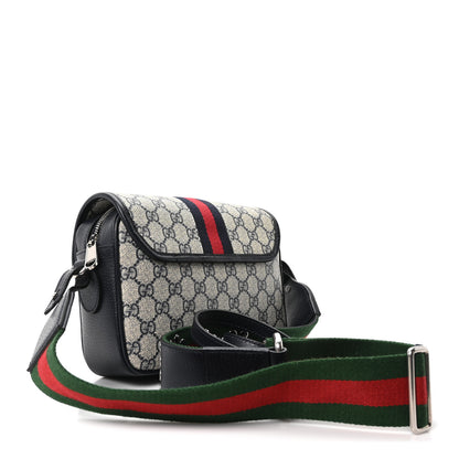 Gucci GG Supreme Monogram Textured Dollar Calfskin Web Studded Mini Ophidia Flap Shoulder Bag Beige Blue 2 of 9