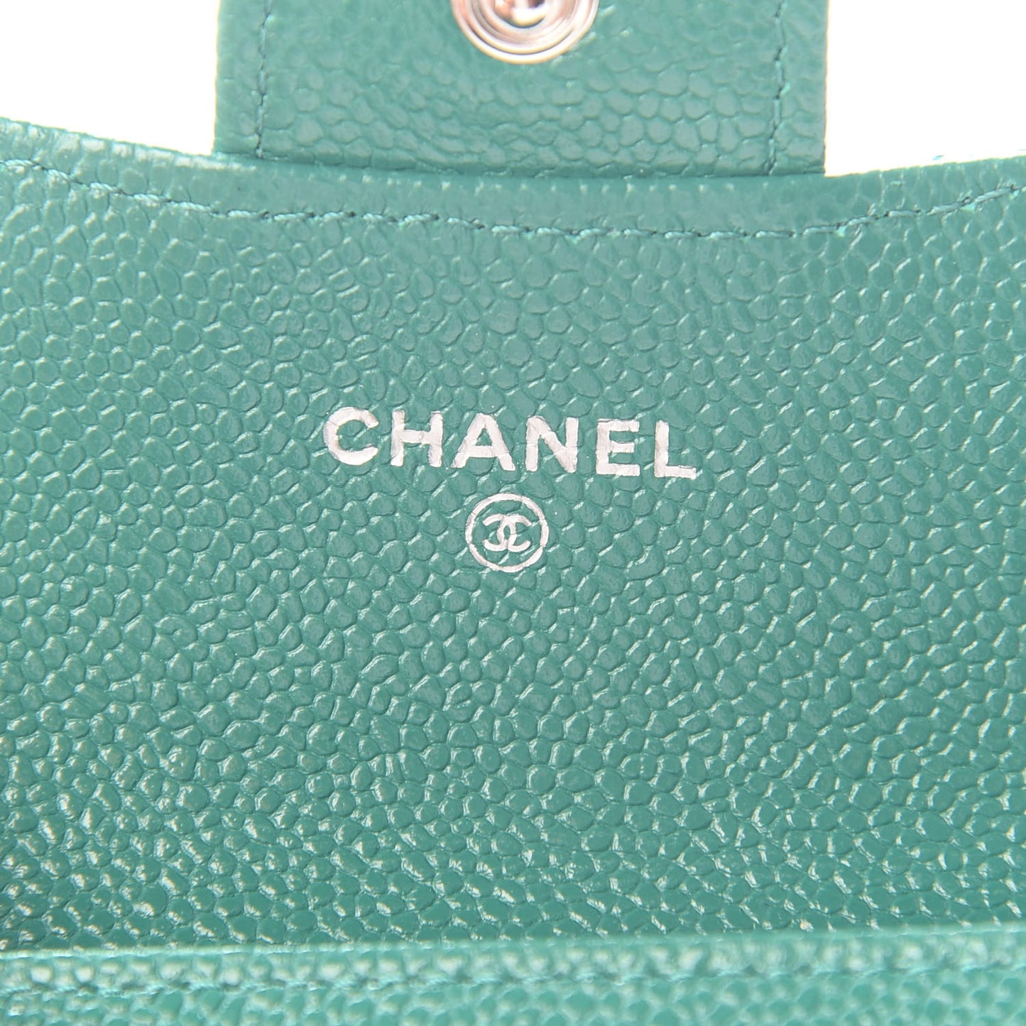 Caviar Quilted Flap Card Holder Wallet Green