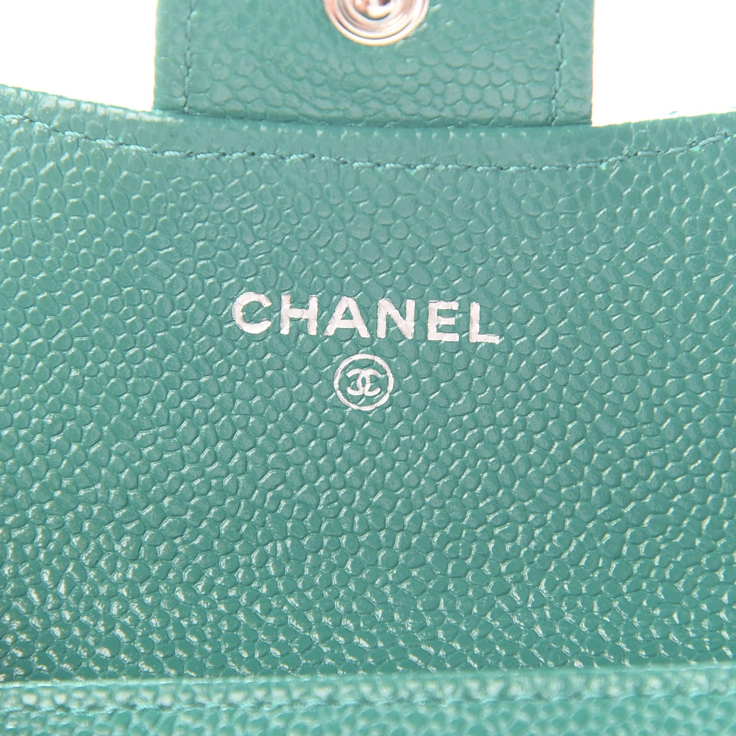 Chanel Caviar Quilted Flap Card Holder Wallet Green 12 of 15