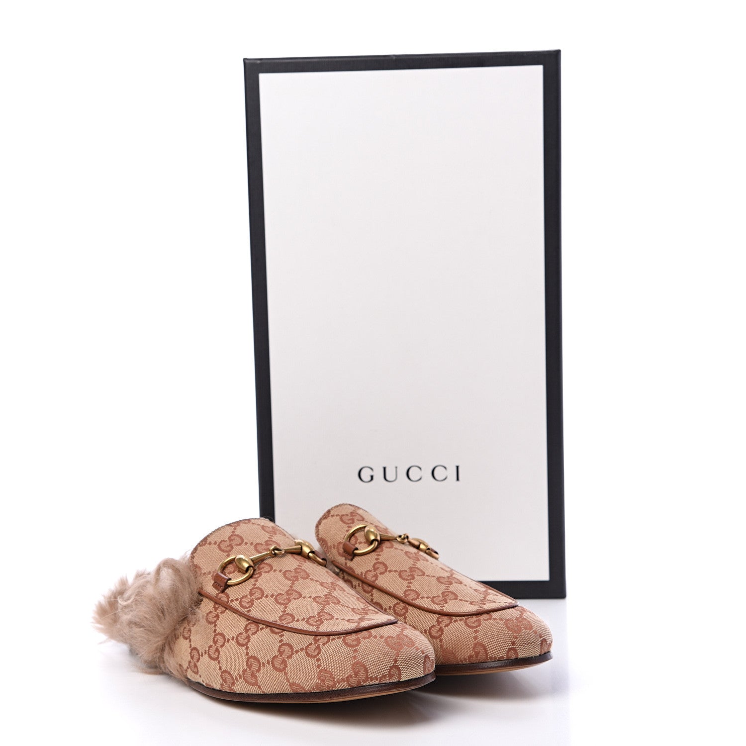 Gucci GG Monogram Fur Mens Princetown Slippers 6 Beige Ruggine Rust 8 of 8