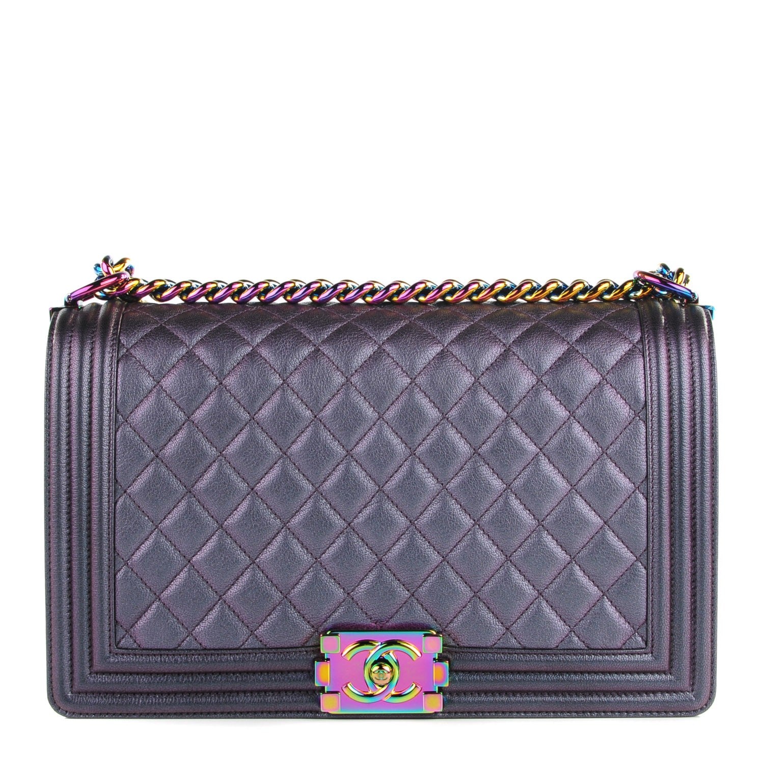 Chanel Iridescent Goatskin Quilted New Medium Boy Flap Purple 1 of 9