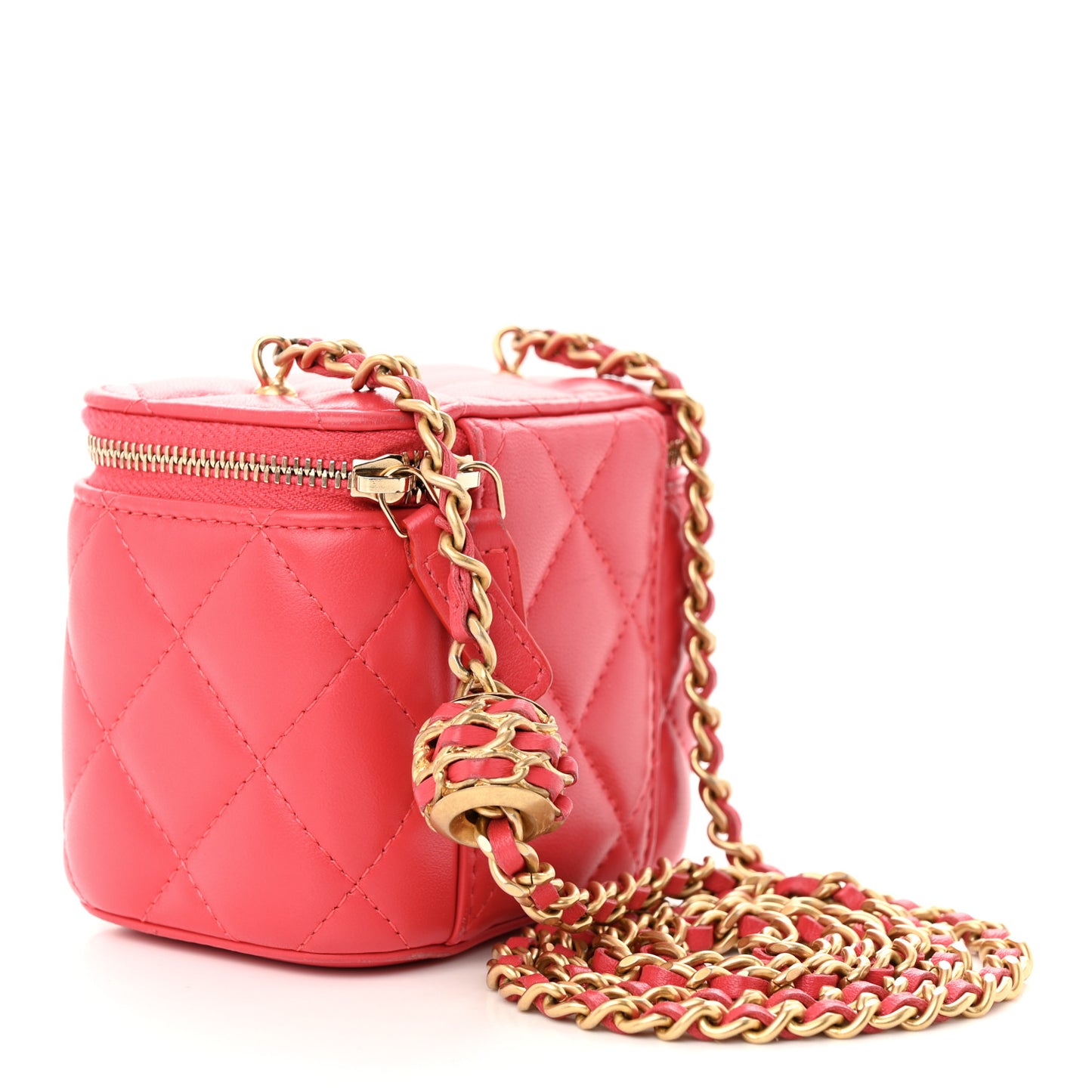 Lambskin Quilted Pearl Crush Mini Vanity Case With Chain Dark Pink