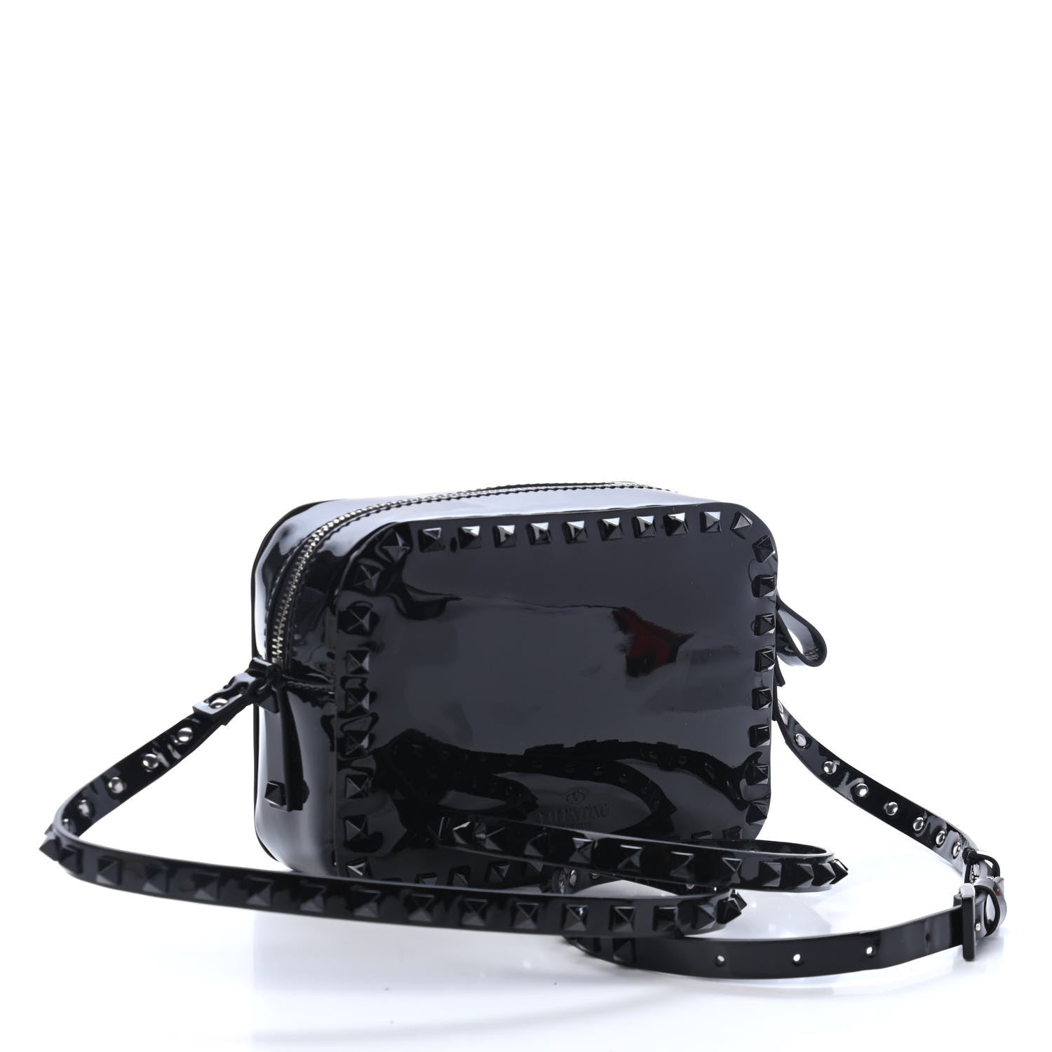 Valentino Garavani Patent Calfskin Rockstud Camera Crossbody Bag Black 2 of 4