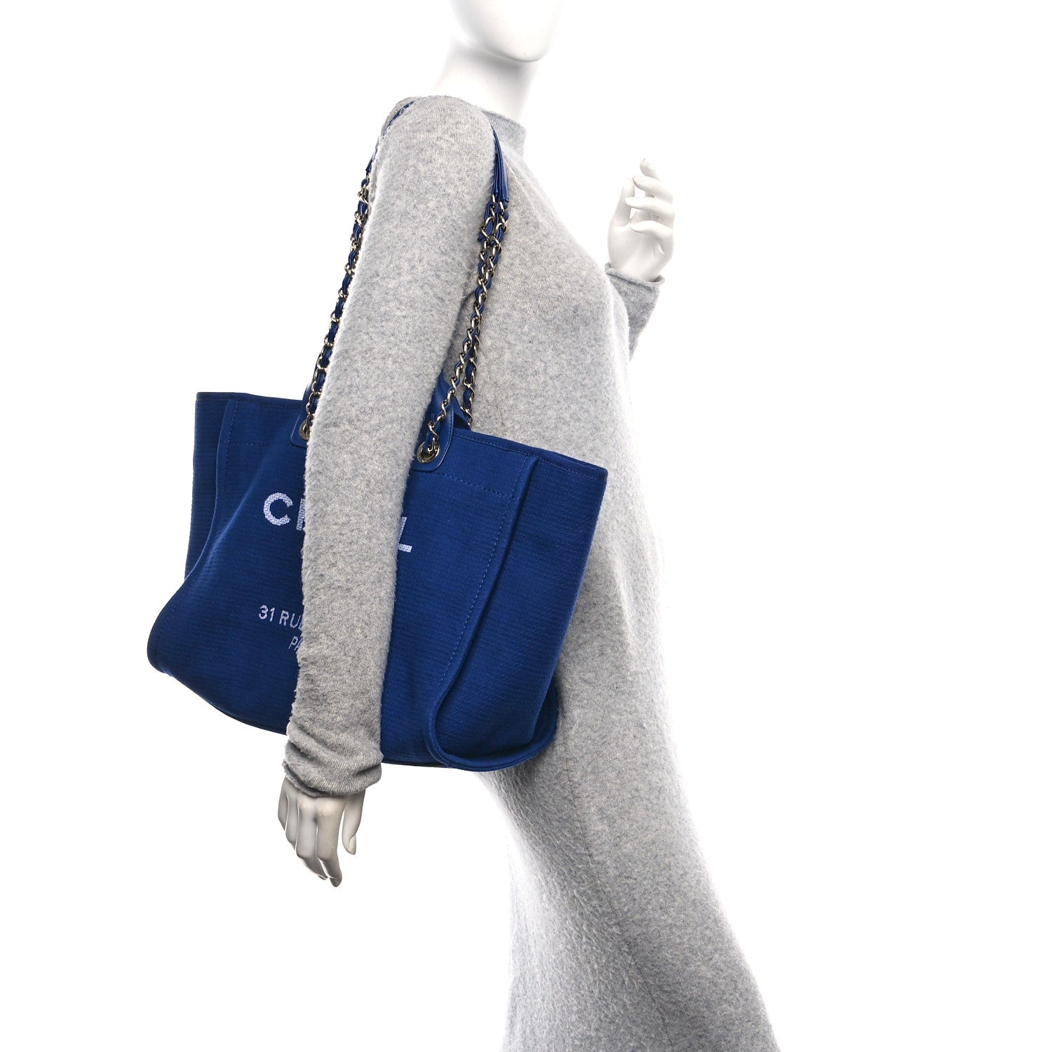 Chanel Mixed Fibers Medium Deauville Tote Blue 2 of 12