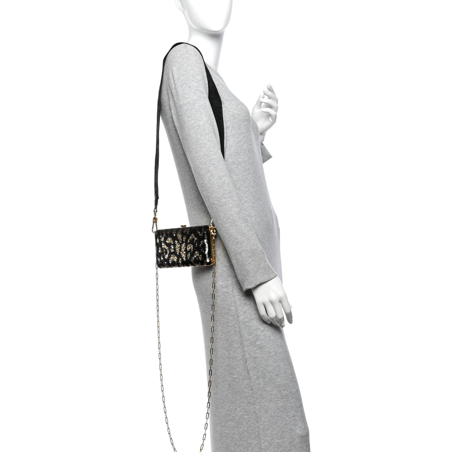 Sequin Embellished Leopard Print Crossbody Clutch Black Multicolor