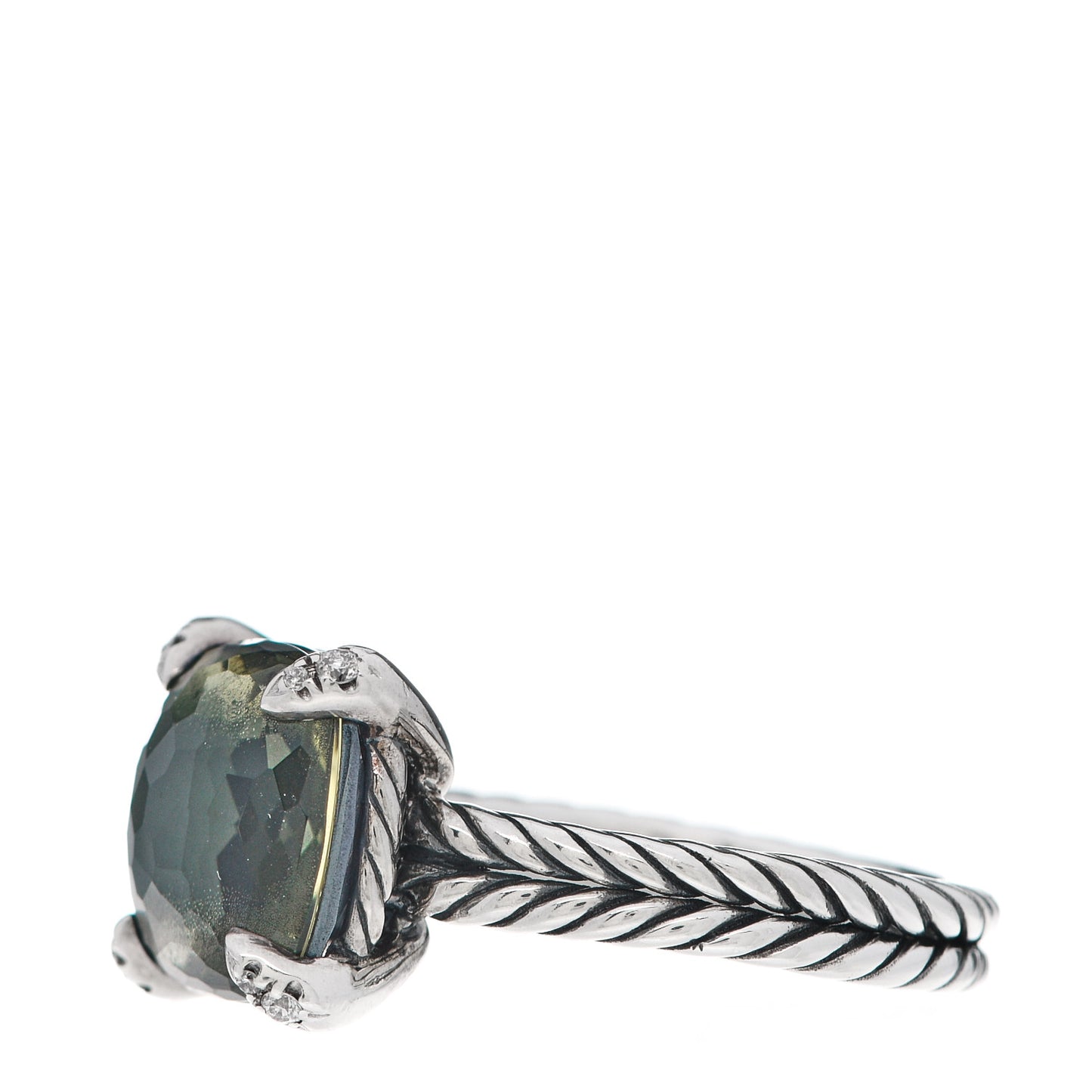 Sterling Silver Diamond Green Orchid 11mm Chatelaine Ring 57 8