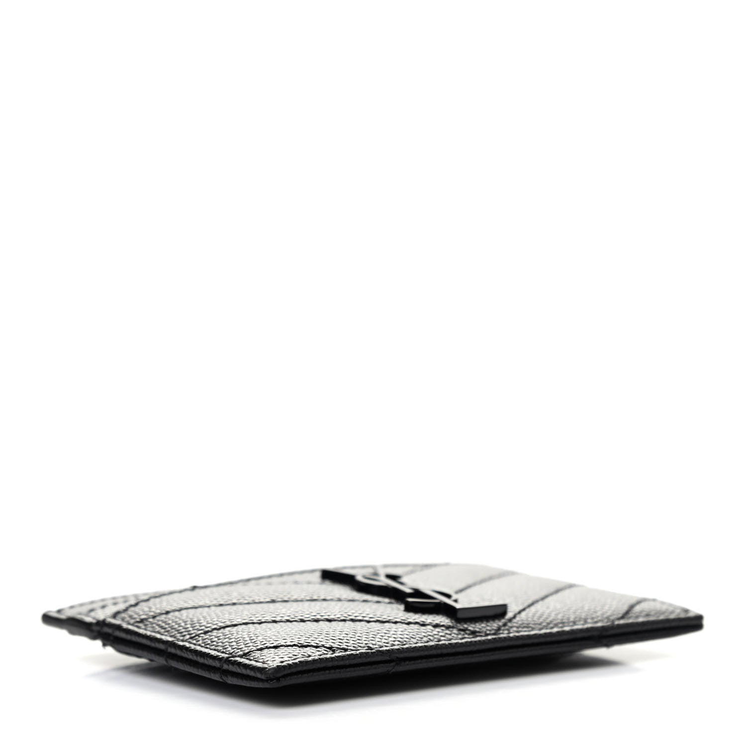 Saint Laurent Grain De Poudre Matelasse Chevron Monogram Credit Card Case Black 4 of 7