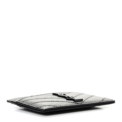 Saint Laurent Grain De Poudre Matelasse Chevron Monogram Credit Card Case Black 4 of 7