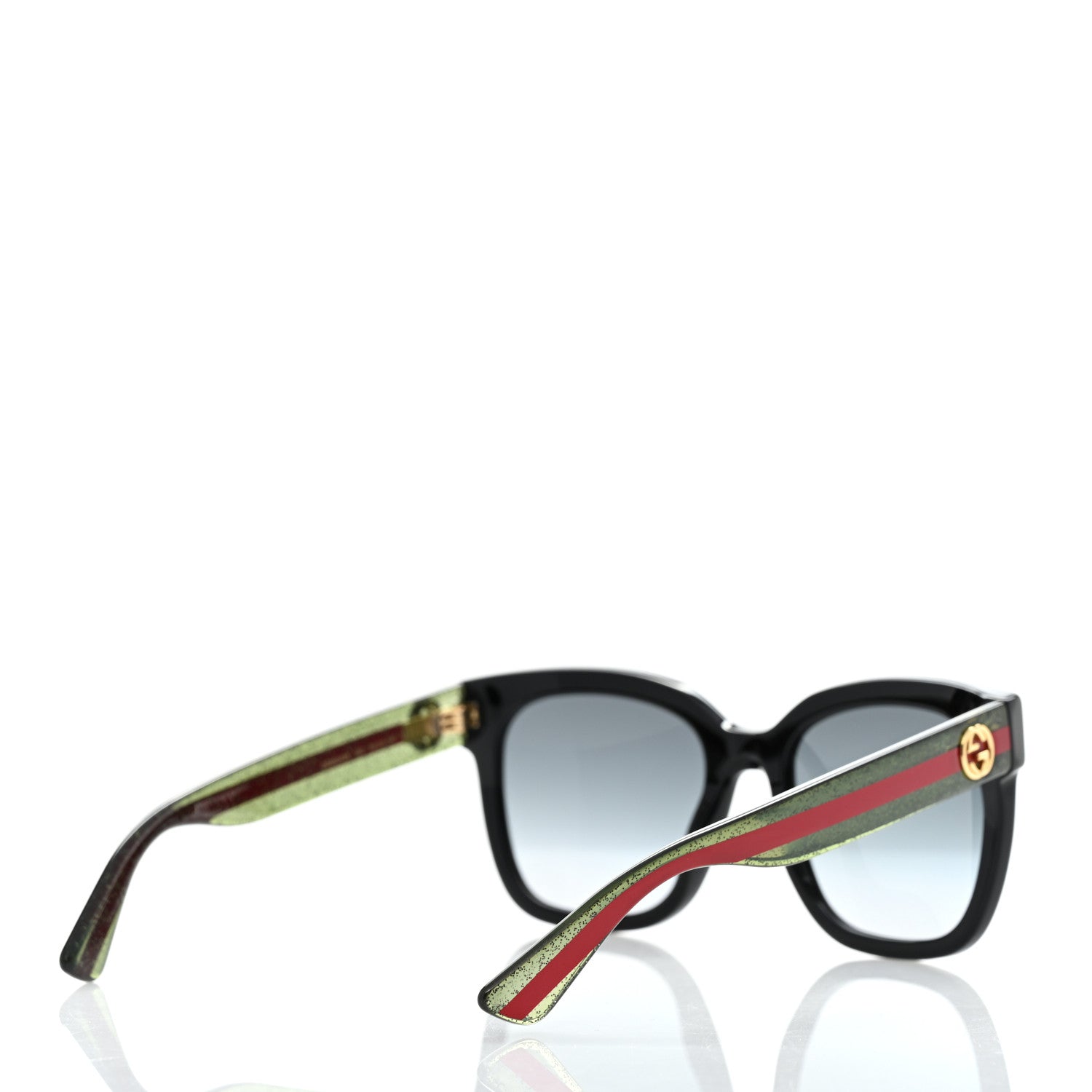 Gucci Acetate Square Frame Web Glitter Sunglasses GG0034S Black Green 4 of 8