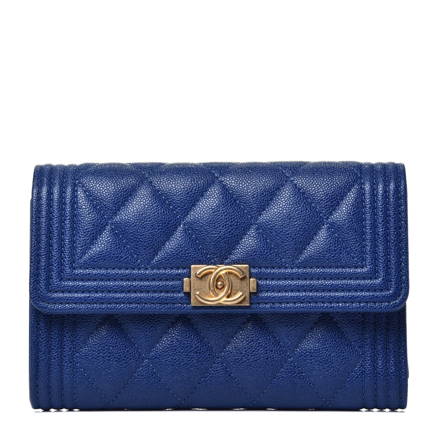 Caviar Quilted Medium Boy Flap Wallet Blue