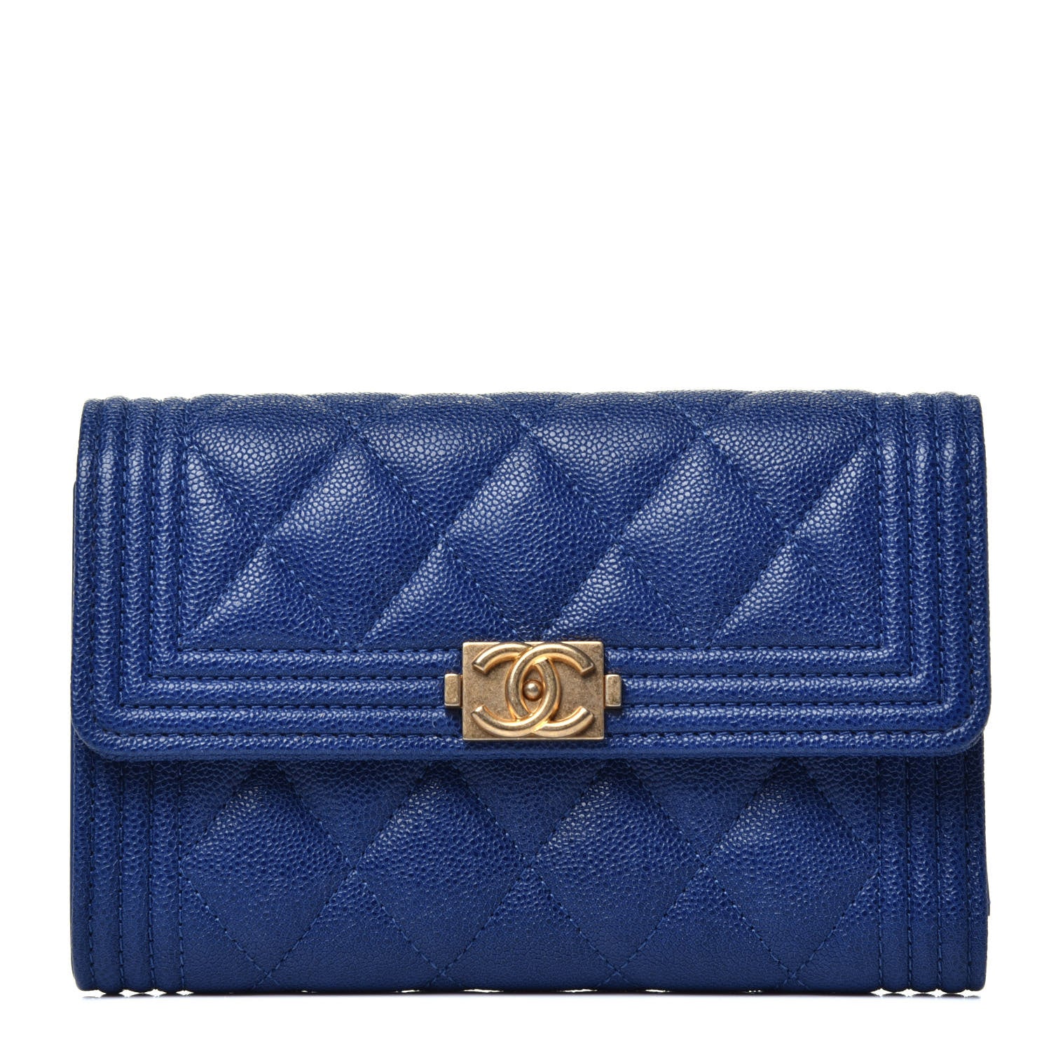 Chanel Caviar Quilted Medium Boy Flap Wallet Blue 1 of 7