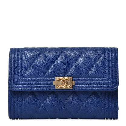 Chanel Caviar Quilted Medium Boy Flap Wallet Blue 1 of 7