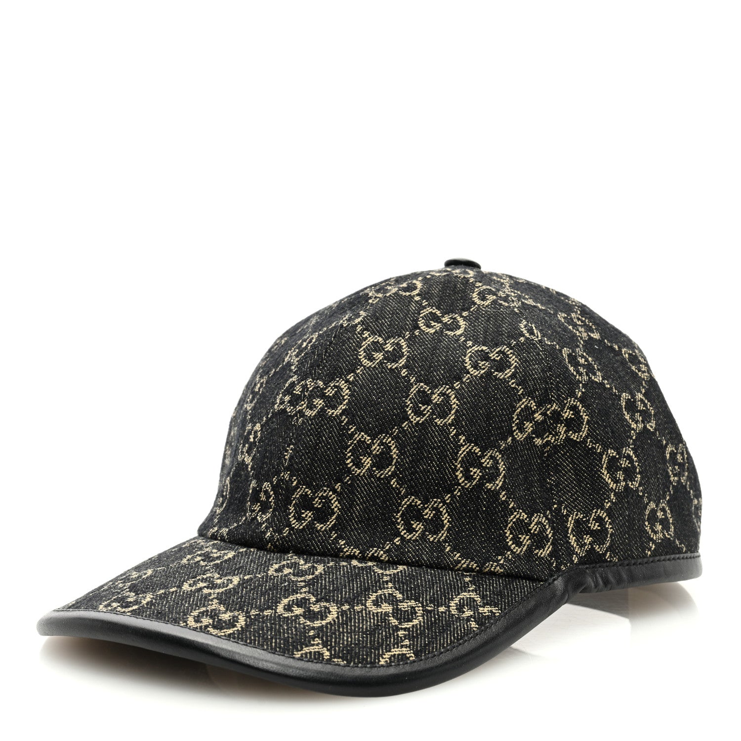 Gucci Denim Calfskin GG Monogram Oscar Baseball Hat M Black Ivory 1 of 8