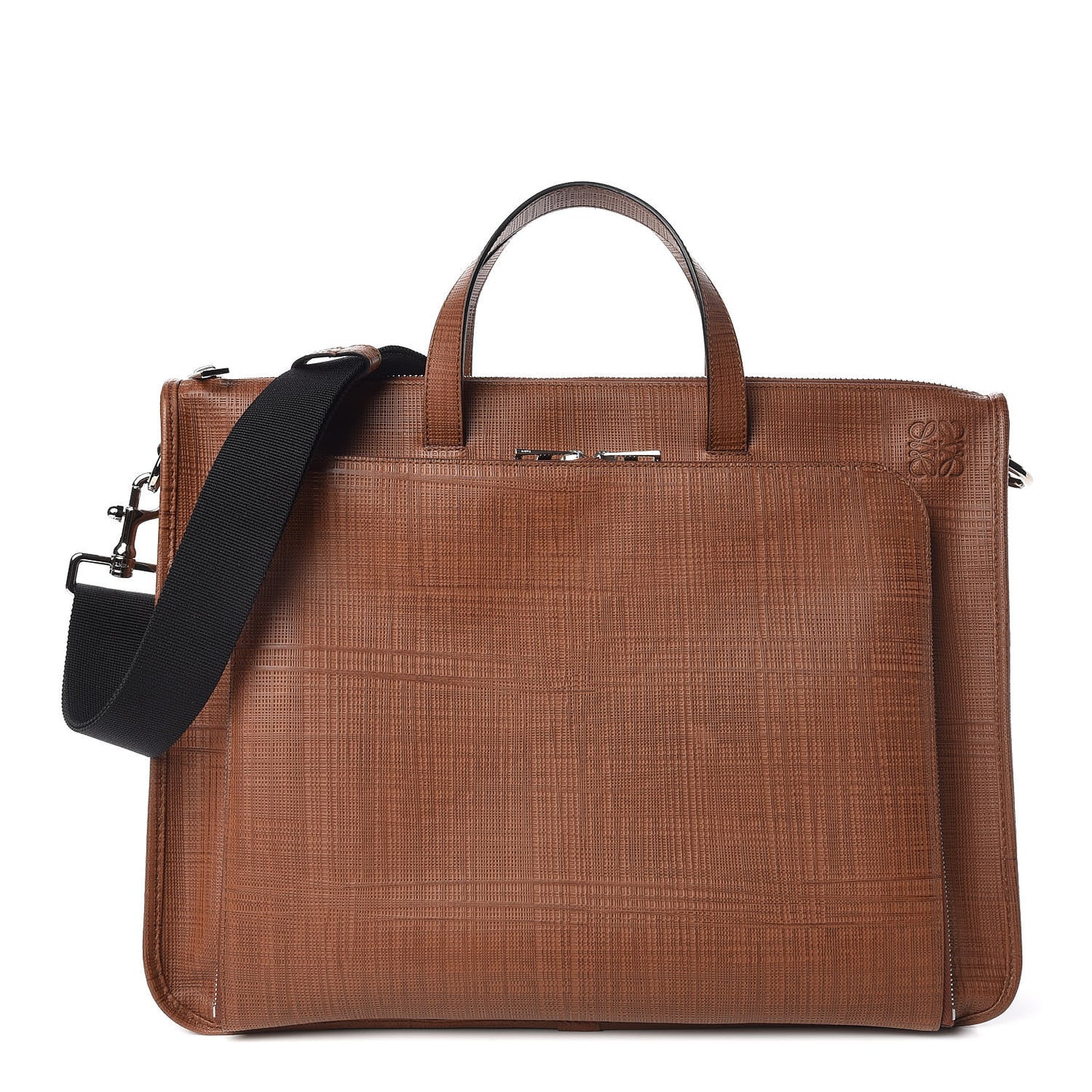Textured Calfskin Wide Briefcase Tan