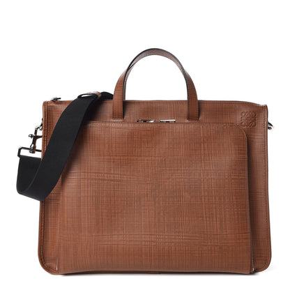 Loewe Textured Calfskin Wide Briefcase Tan 1 of 11