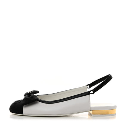 Chanel Lambskin Grosgrain Cap Toe Bow Slingbacks 37 White Black 1 of 9