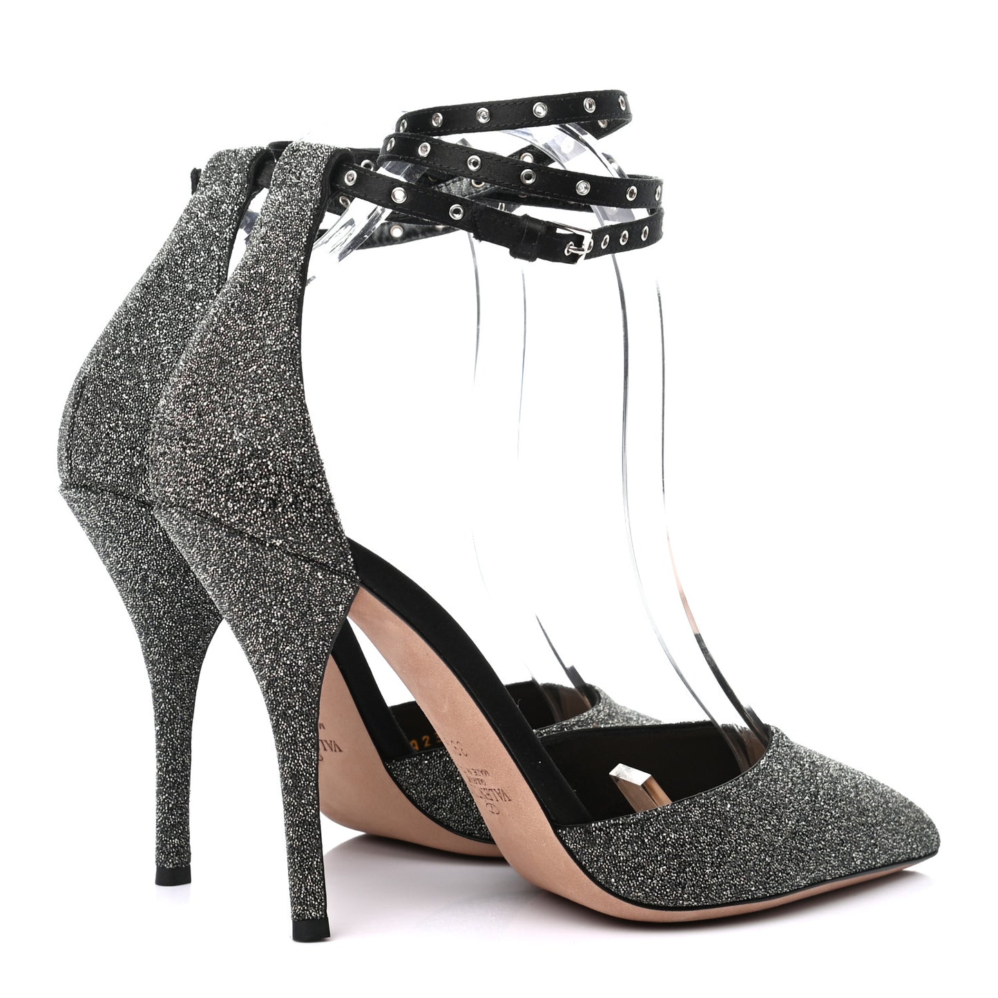 Glitter Calfskin Ankle Strap Pumps 39.5 Black