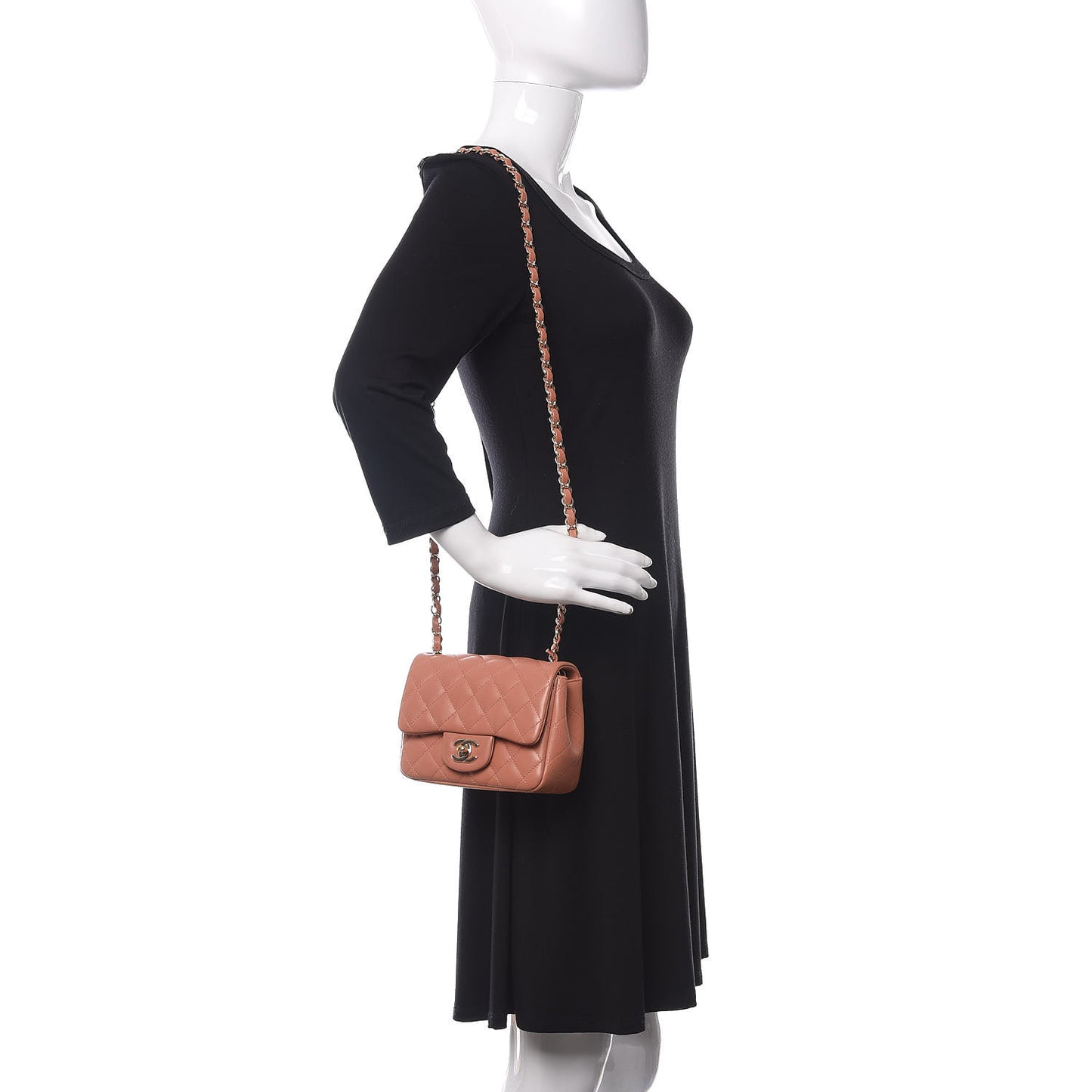 Lambskin Quilted Mini Square Flap Dark Beige