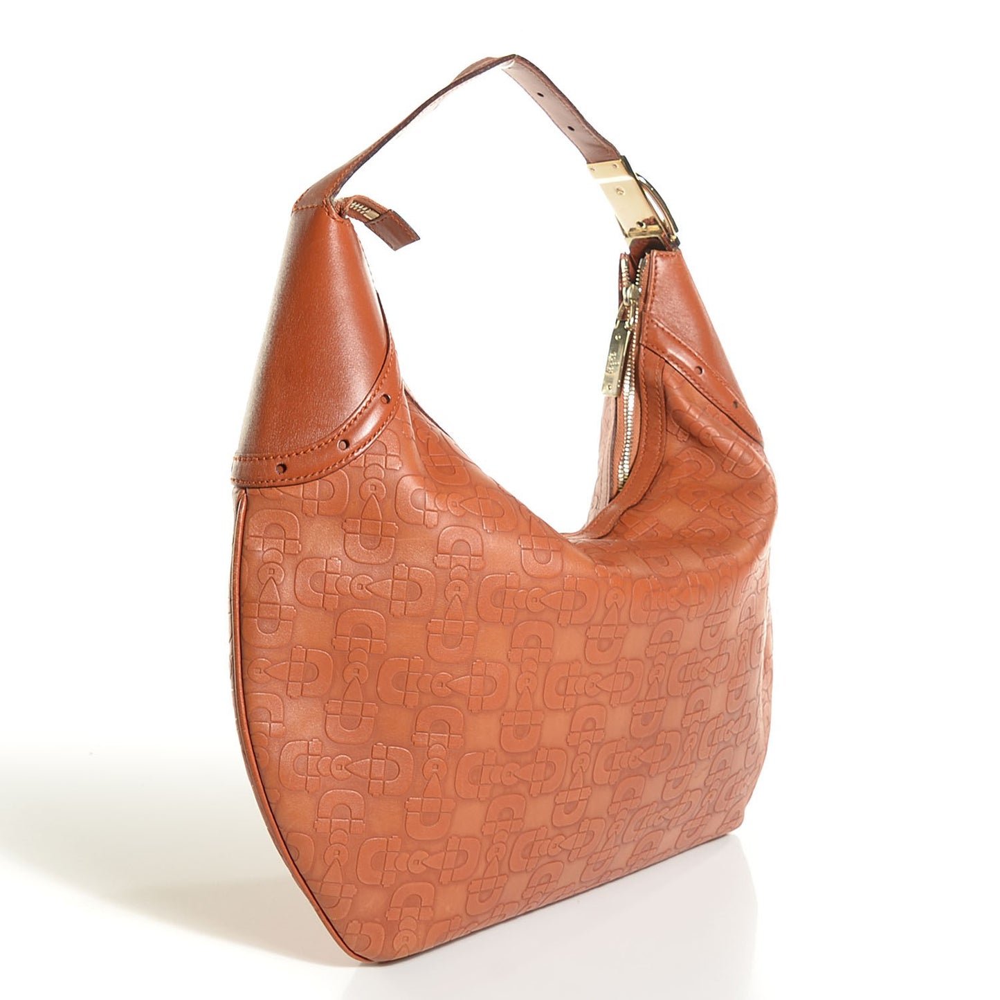 GGUCCI Calfskin Horsebit Embossed Glam Hobo Tan