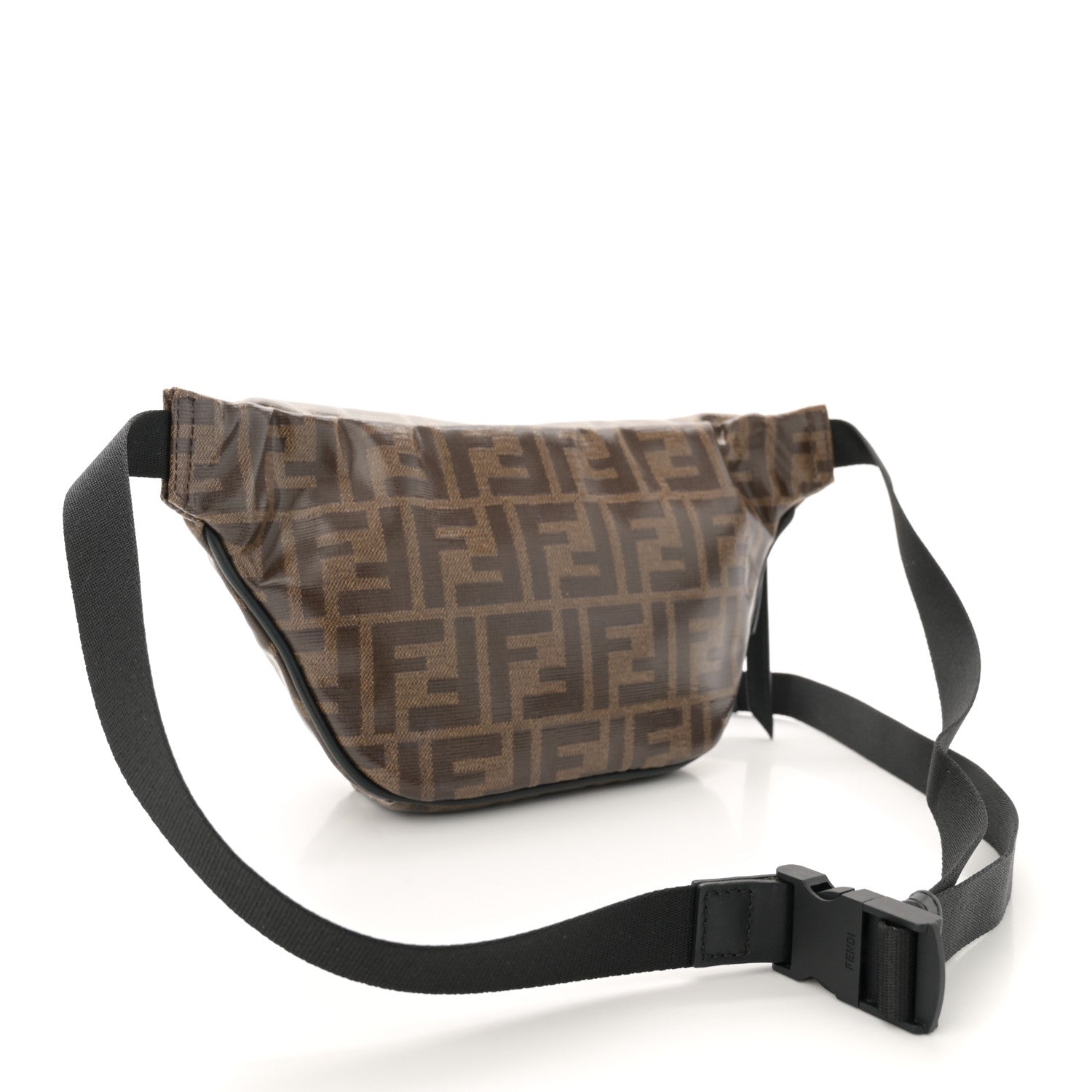 Fendi Glazed Fabric Vitello Century FF 1974 Stamp Patch Mens Pocket Belt Bag Mogano Panna Black 3 of 10
