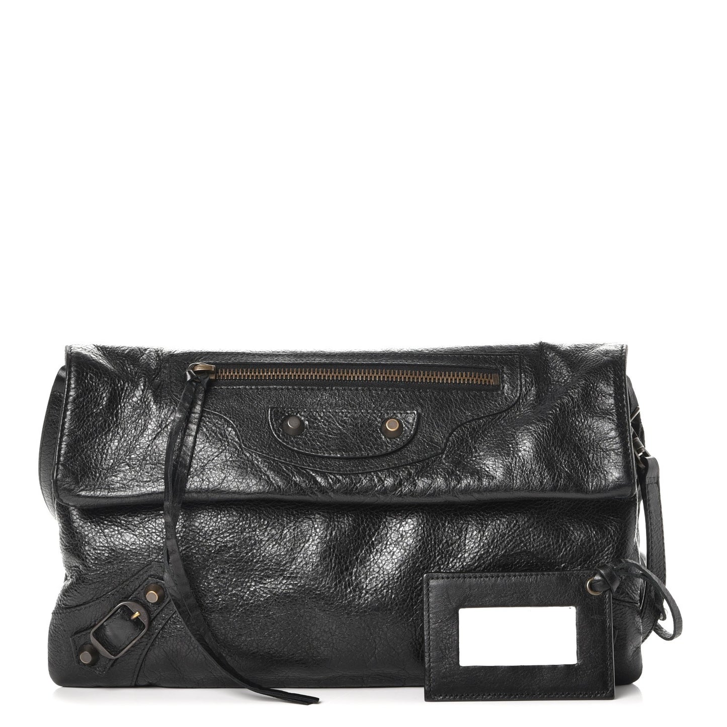 Agneau Classic Hardware Envelope Strap Clutch Black