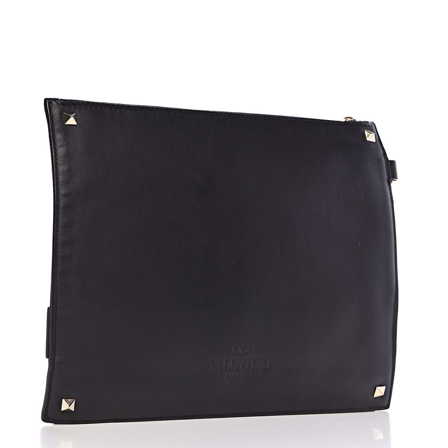 Vitello Camouflage Rockstud Triple Zip Wristlet Pouch Black