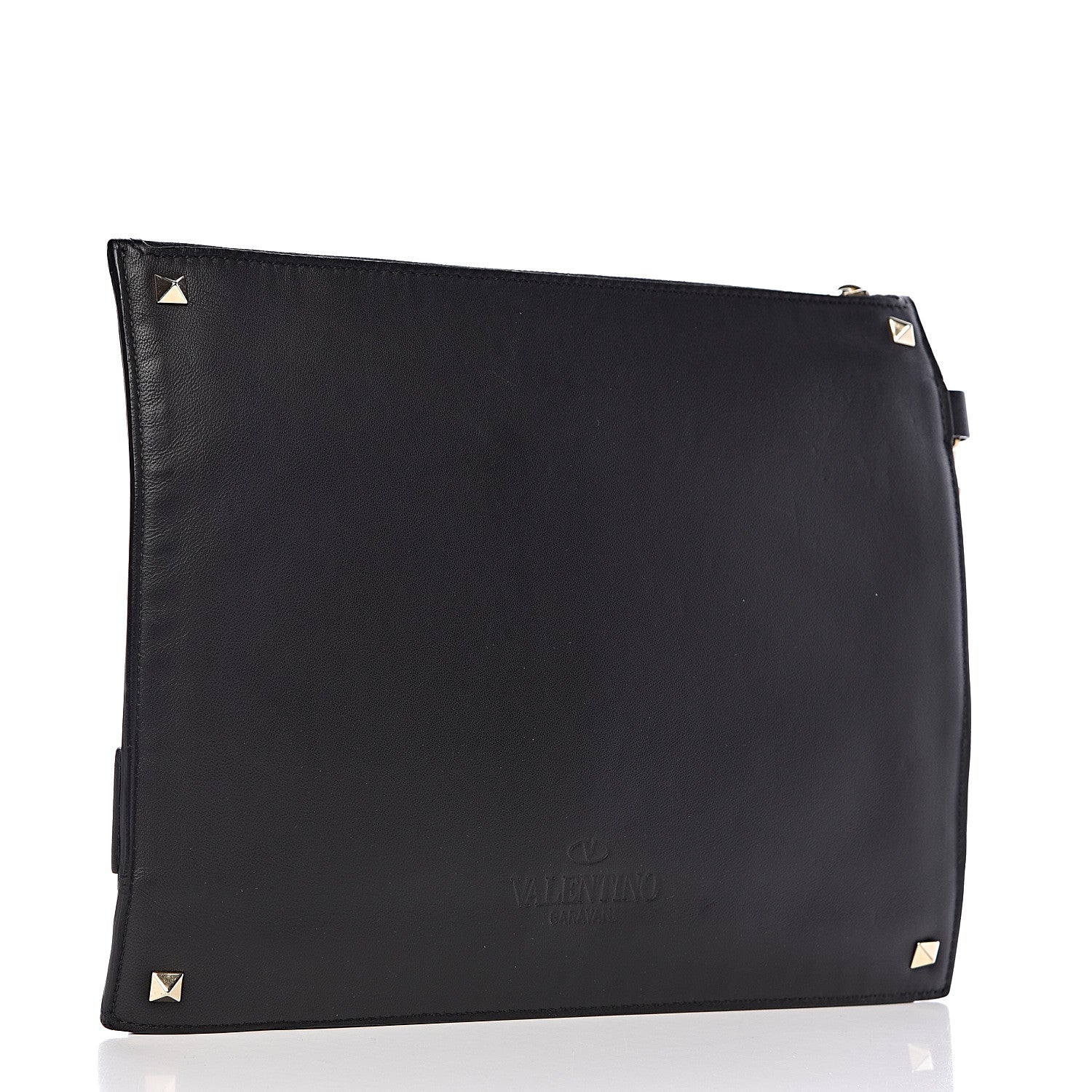 Valentino Garavani Vitello Camouflage Rockstud Triple Zip Wristlet Pouch Black 3 of 10
