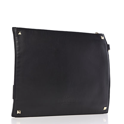 Valentino Garavani Vitello Camouflage Rockstud Triple Zip Wristlet Pouch Black 3 of 10