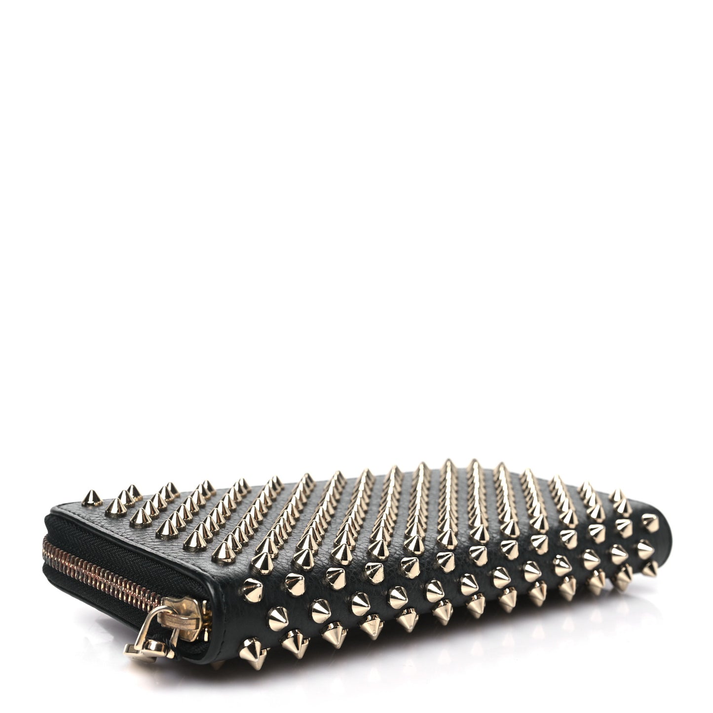 Calfskin Panettone Spiked Zip Around Wallet Black Gold