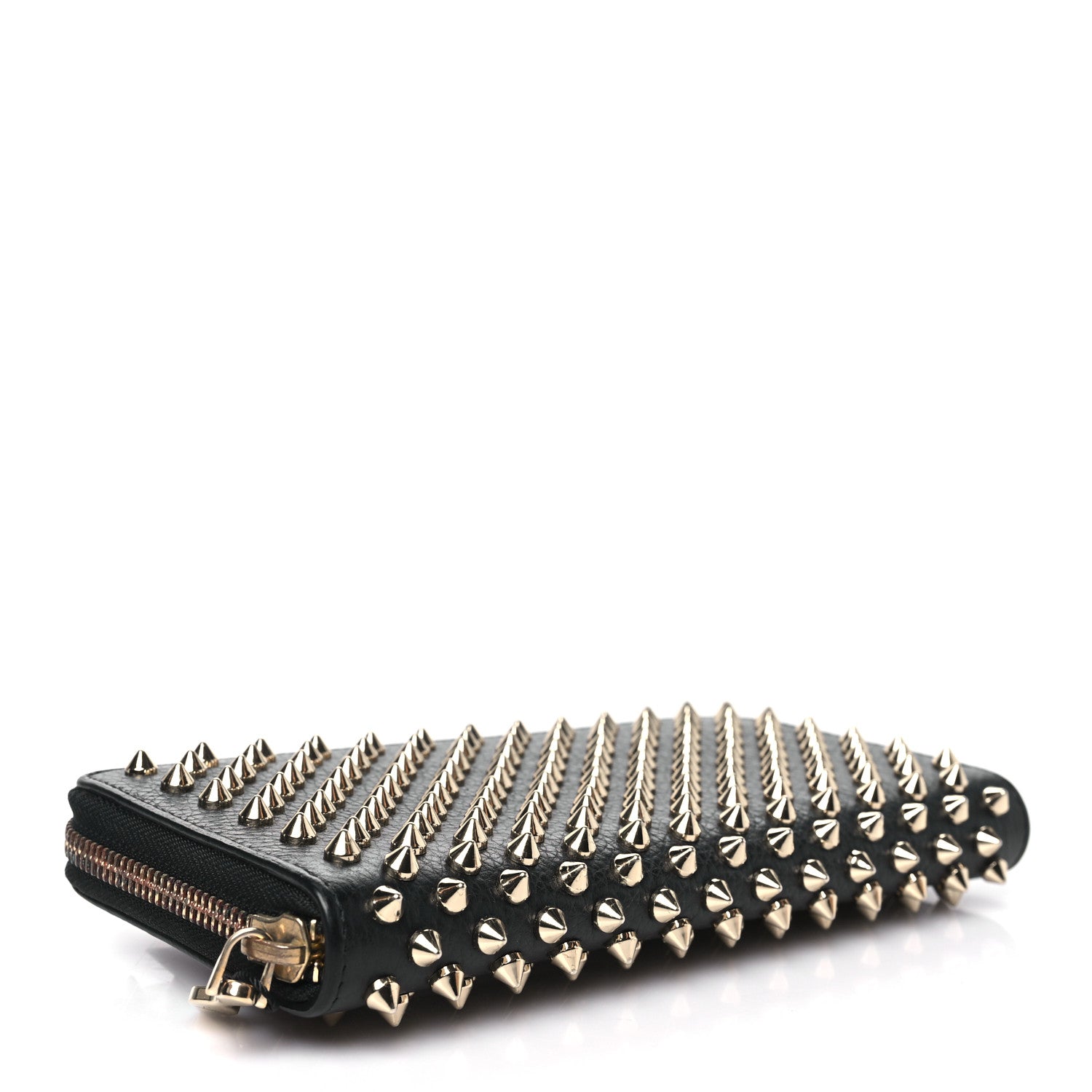 Christian Louboutin Calfskin Panettone Spiked Zip Around Wallet Black Gold 4 of 11