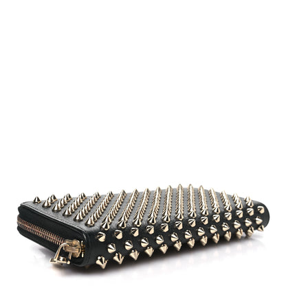 Christian Louboutin Calfskin Panettone Spiked Zip Around Wallet Black Gold 4 of 11