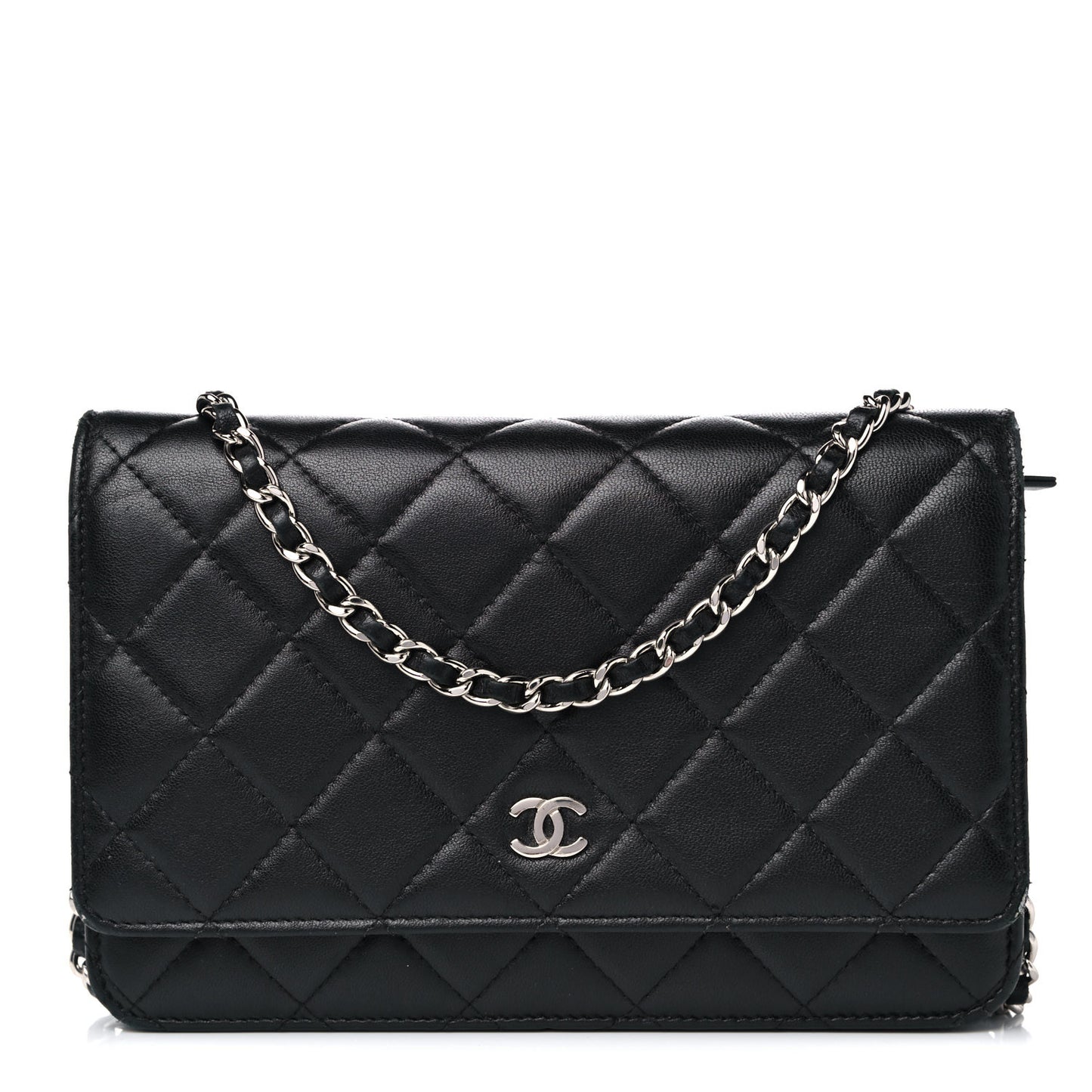 Lambskin Quilted Wallet On Chain WOC Black