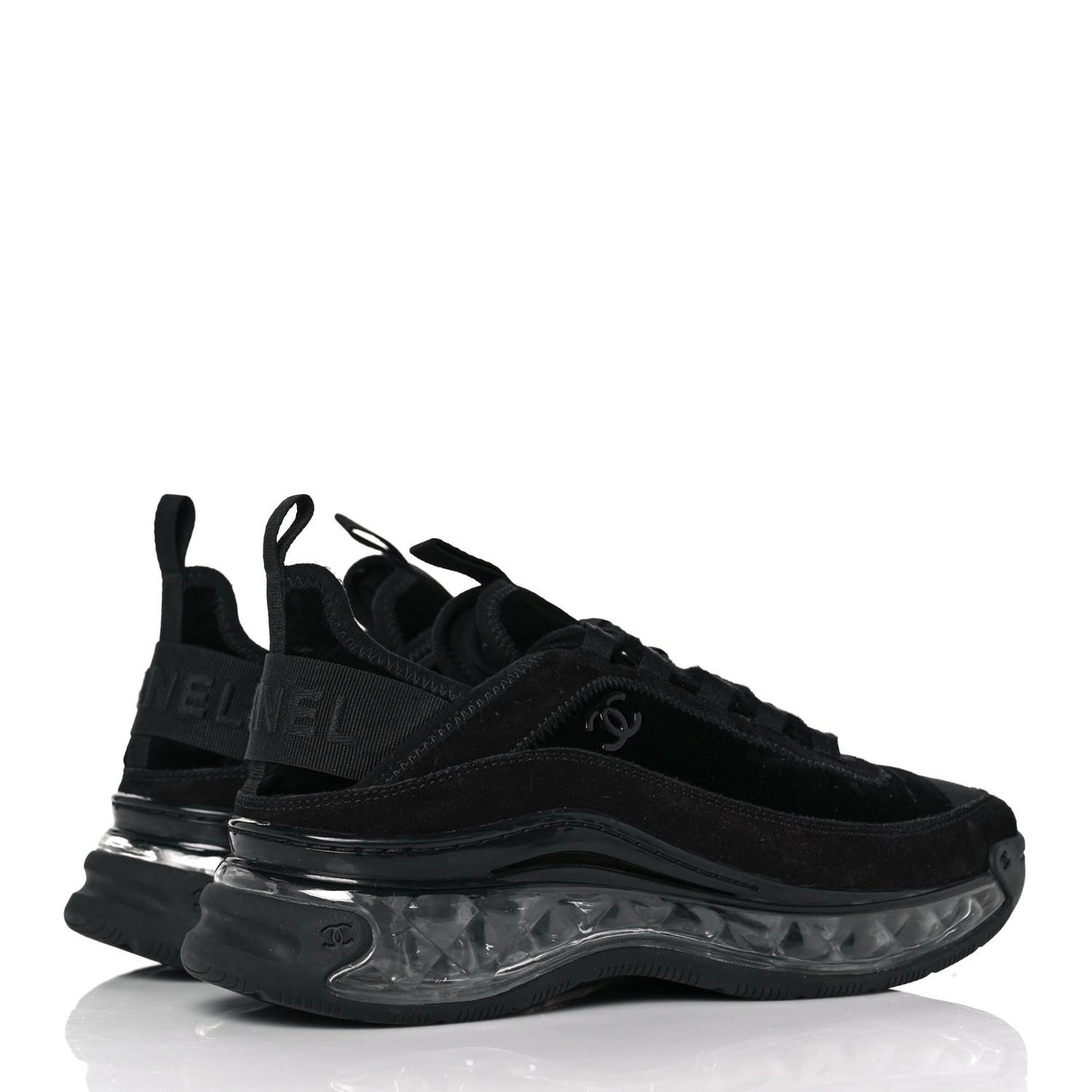 Suede Calfskin Velvet Grosgrain CC Sneakers 37.5 Black
