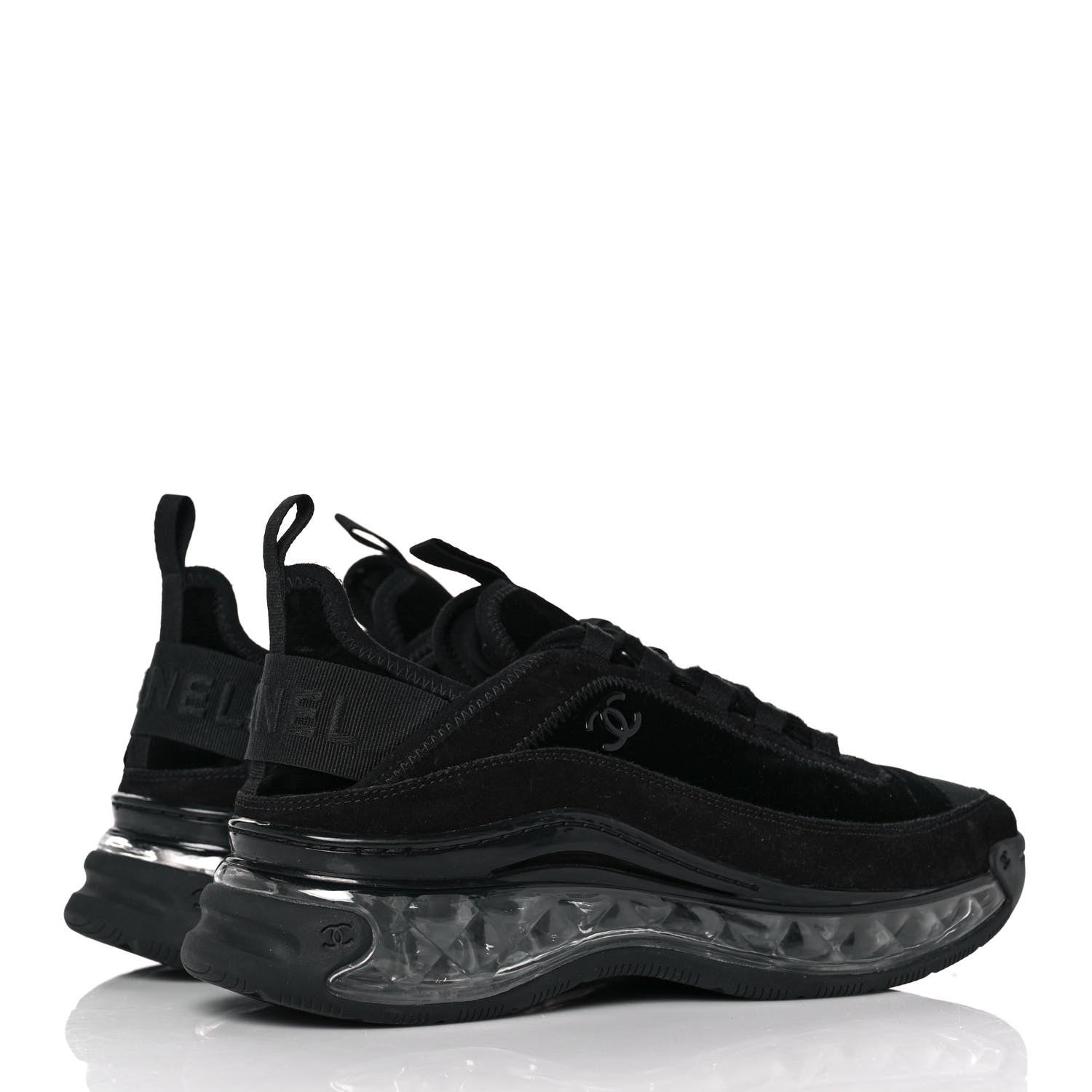 Chanel Suede Calfskin Velvet Grosgrain CC Sneakers 37.5 Black 4 of 9