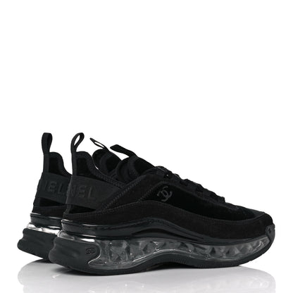 Chanel Suede Calfskin Velvet Grosgrain CC Sneakers 37.5 Black 4 of 9