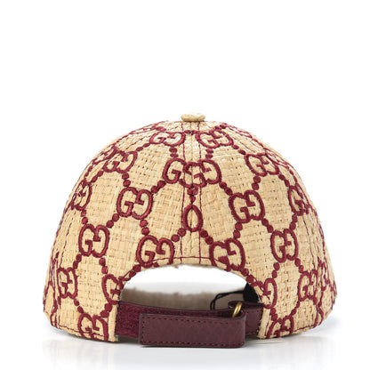 Gucci Raffia GG Monogram Elaphe Embroidered Aisha Baseball Hat M Ivory Bordeaux 4 of 7
