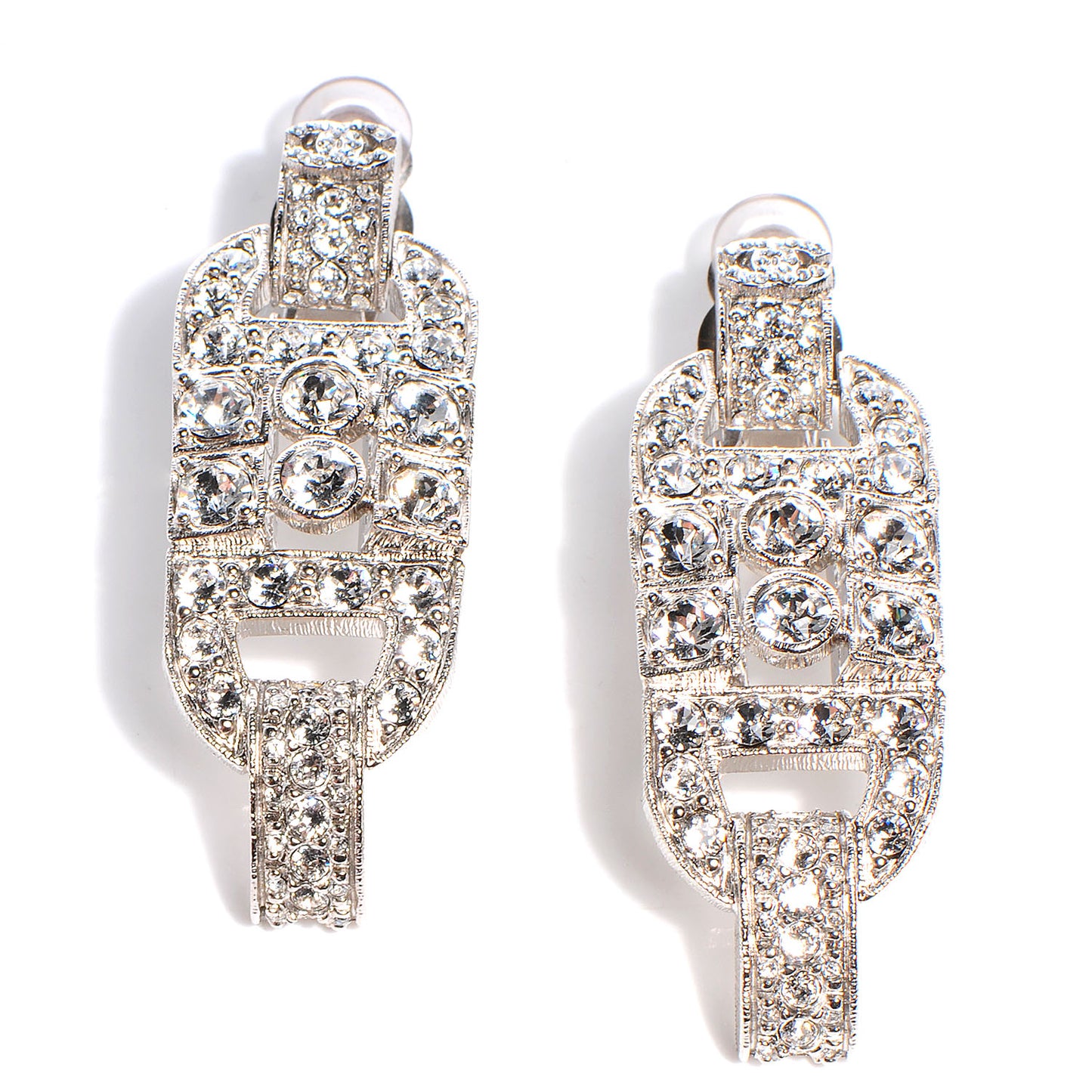 Crystal CC Clip On Earrings Silver