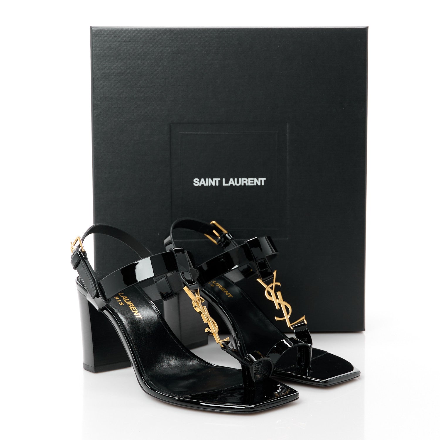 Saint Laurent Patent Calfskin Cassandra 75 Sandals 36 Black 9 of 9