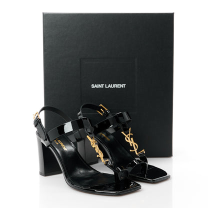 Saint Laurent Patent Calfskin Cassandra 75 Sandals 36 Black 9 of 9