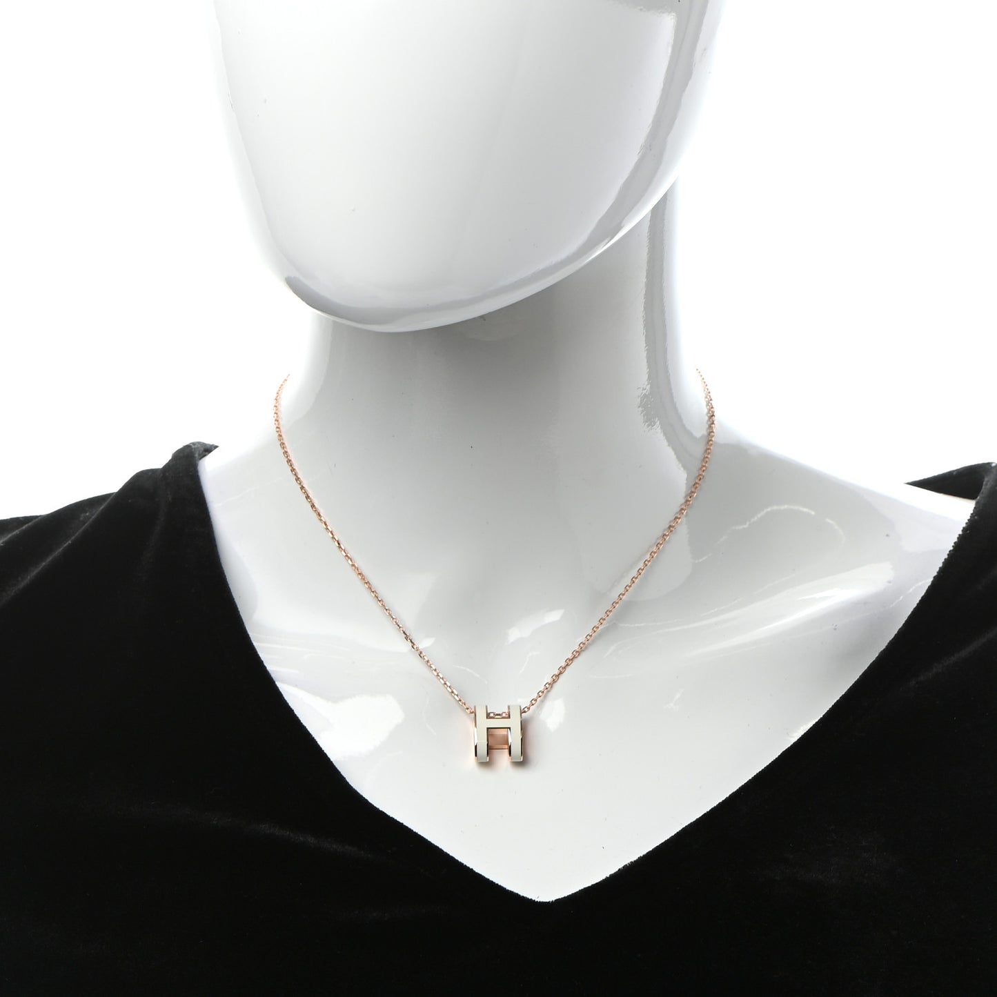 Lacquered Rose Gold Pop H Pendant Necklace White
