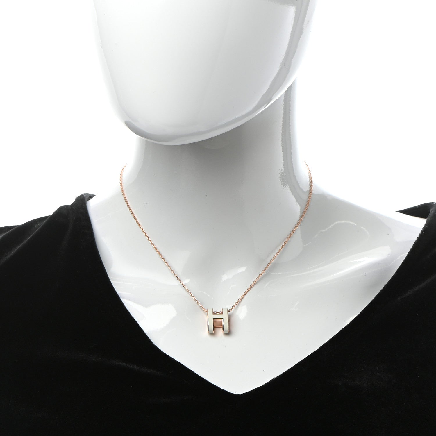 Hermes Lacquered Rose Gold Pop H Pendant Necklace White 2 of 5