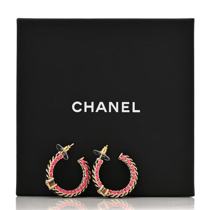 Chanel Lambskin Enamel CC Chain Hoop Earrings Gold Black Pink 5 of 5