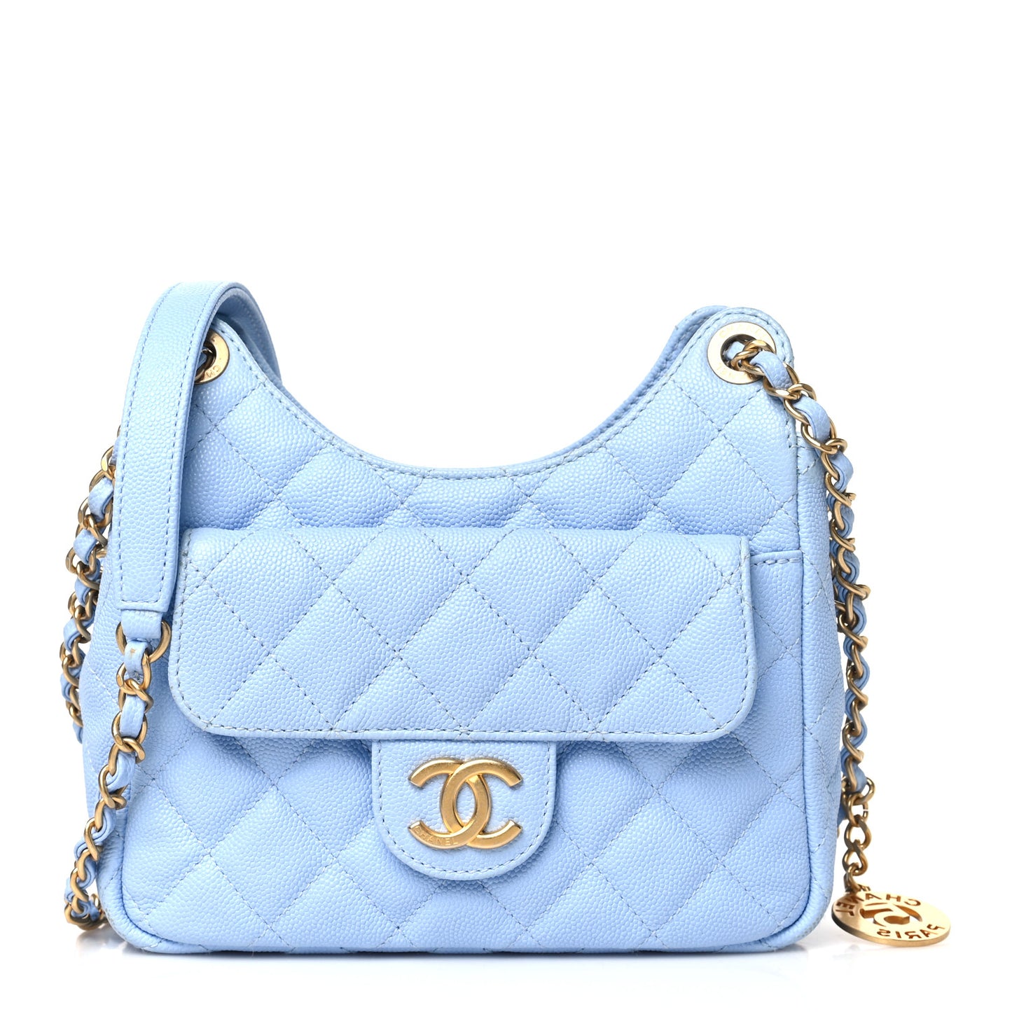 Caviar Quilted Small Wavy CC Hobo Light Blue