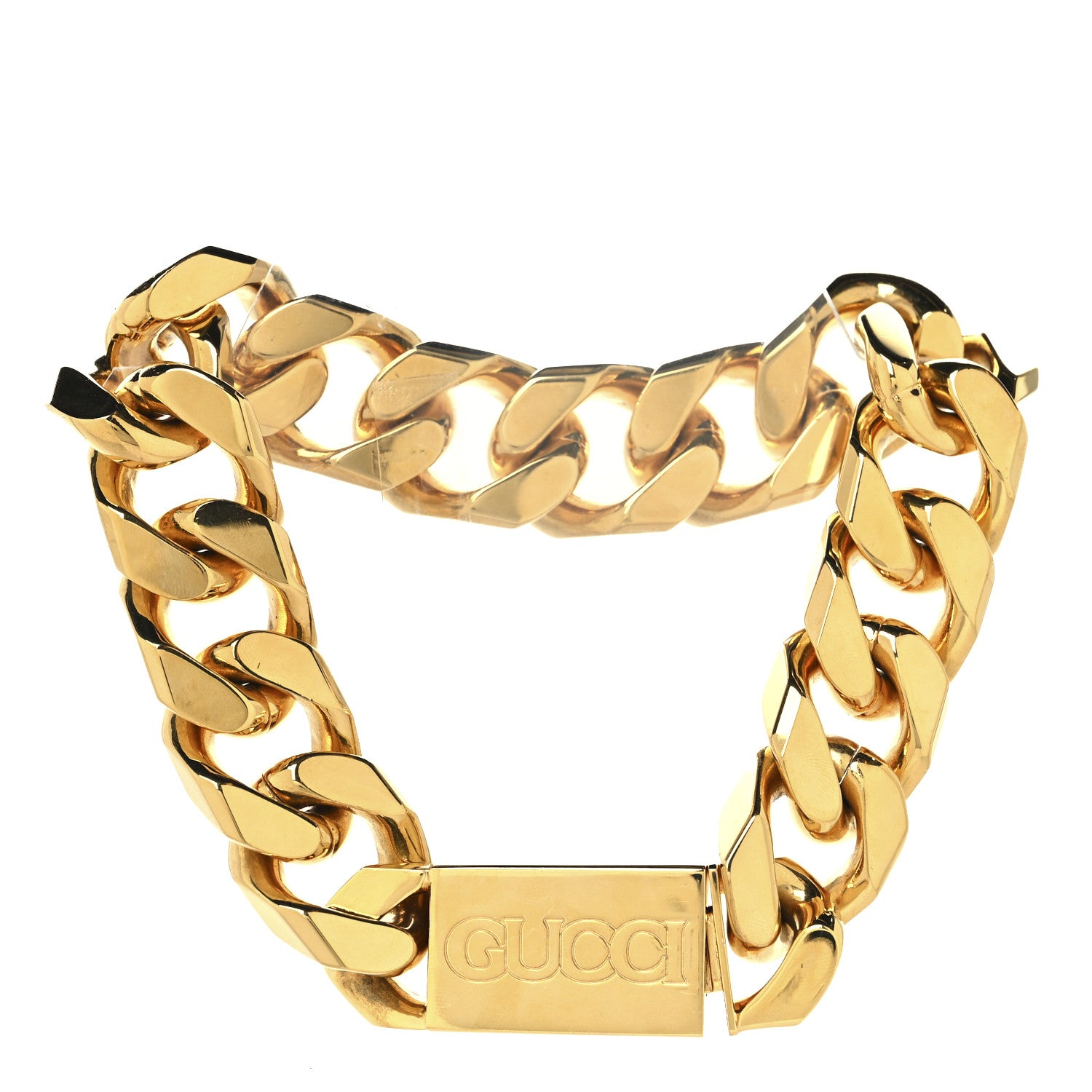 Gucci Curb Link Chain Logo Choker Necklace Gold 3 of 4