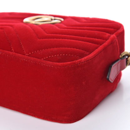 Gucci Velvet Matelasse Small GG Marmont Chain Shoulder Bag Hibiscus Red 9 of 11