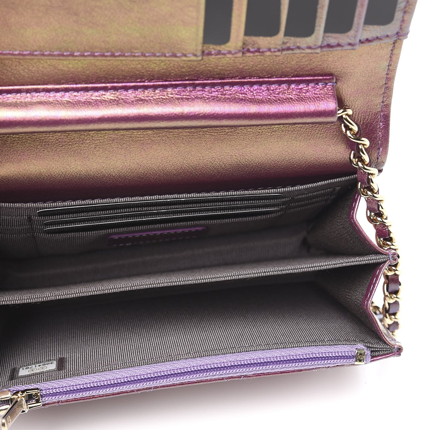 Chanel Iridescent Lambskin Quilted Mini Wallet On Chain WOC Purple 5 of 11