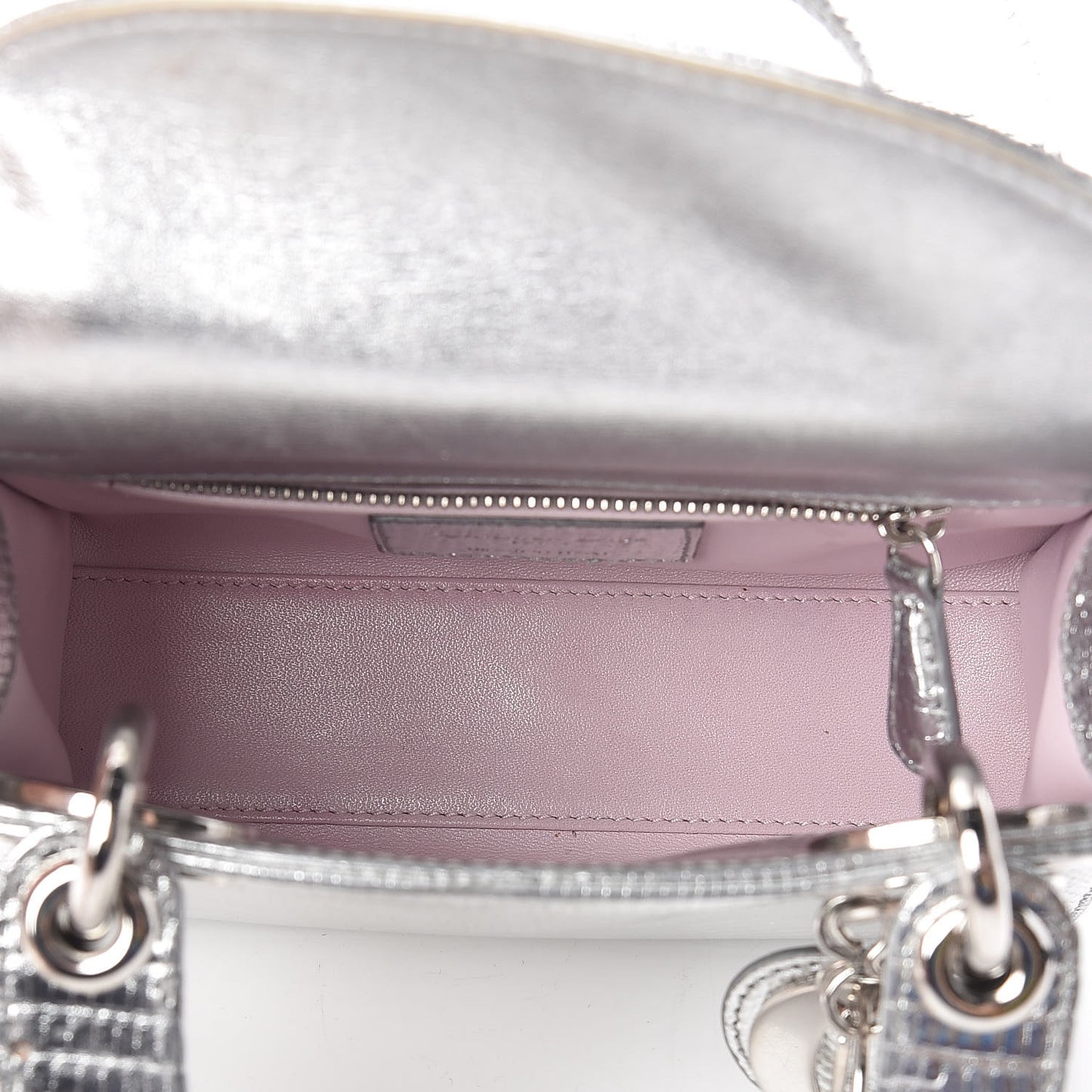 Metallic Lizard Mini Lady Dior Silver