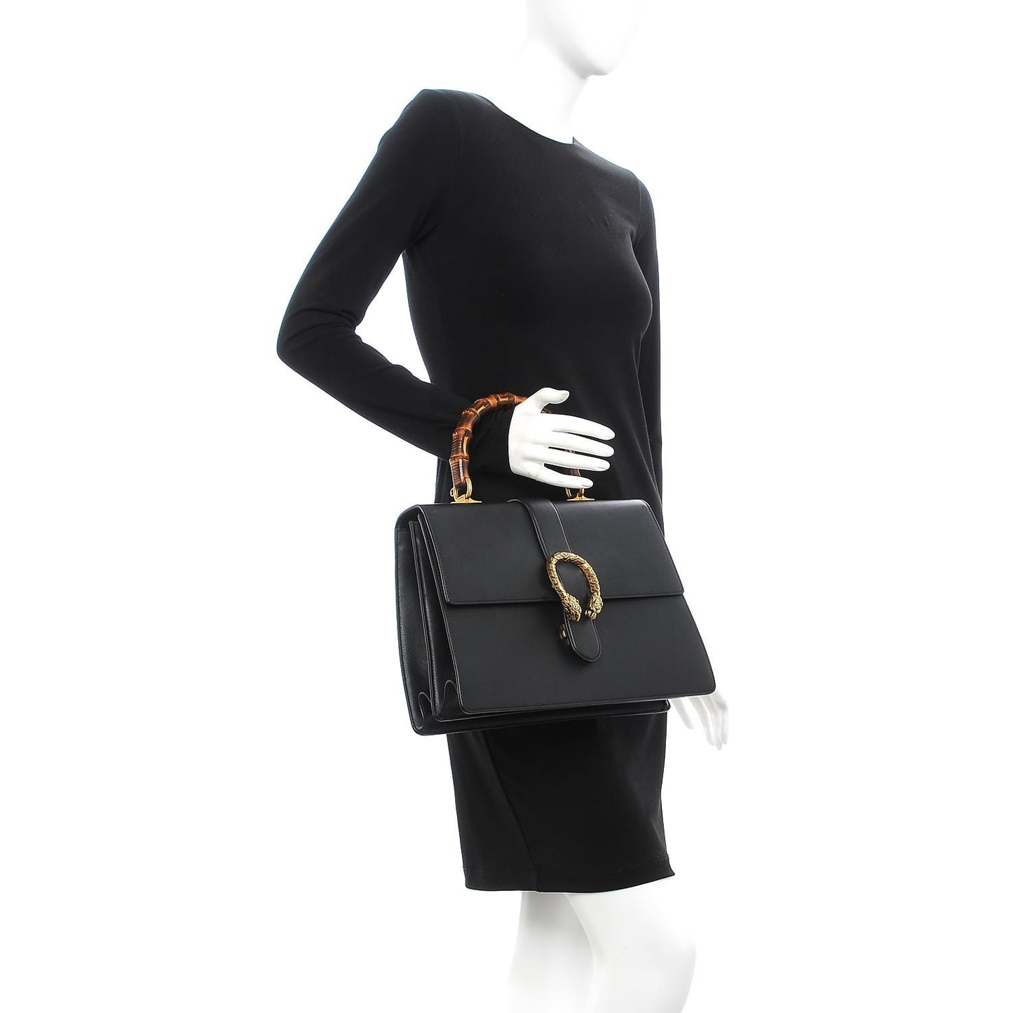 Moon Calfskin Web Large Dionysus Bamboo Top Handle Bag Black