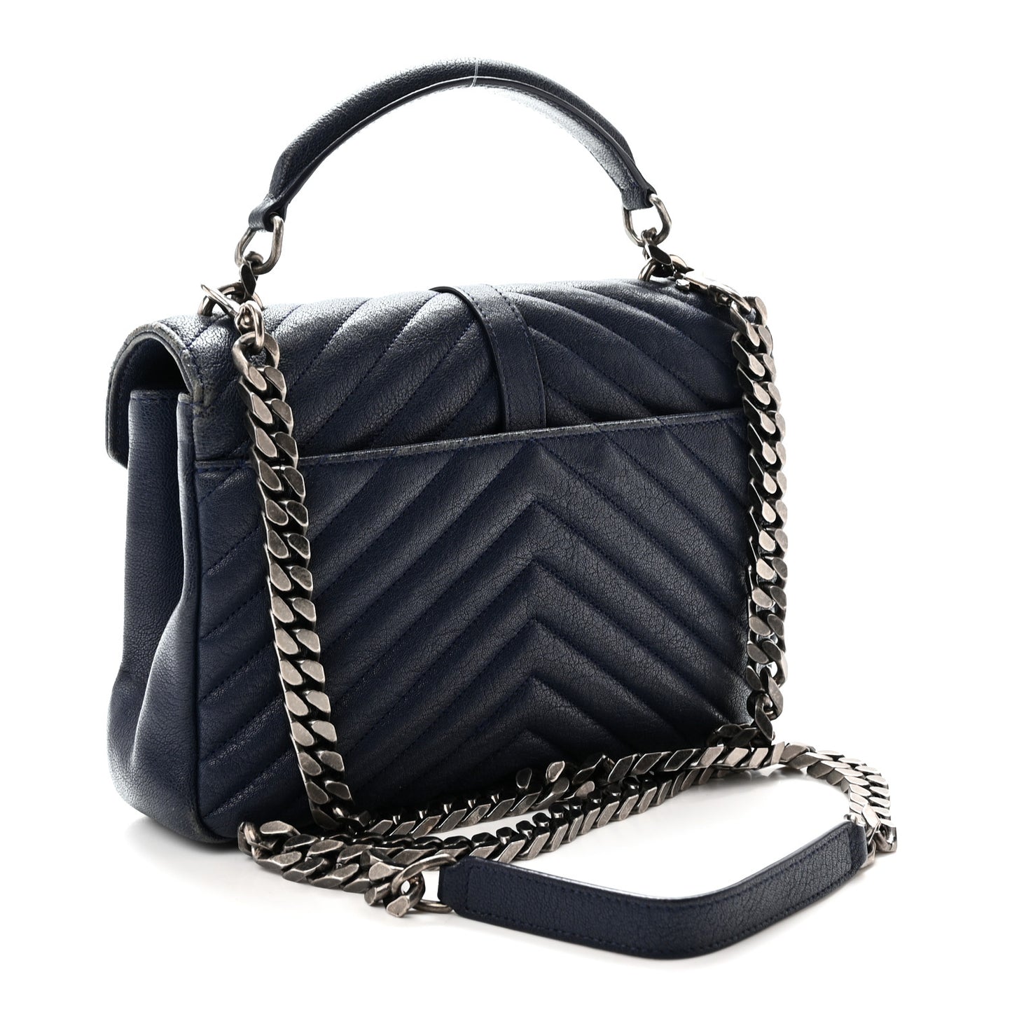 Sheepskin Matelasse Chevron Monogram Medium College Satchel Navy