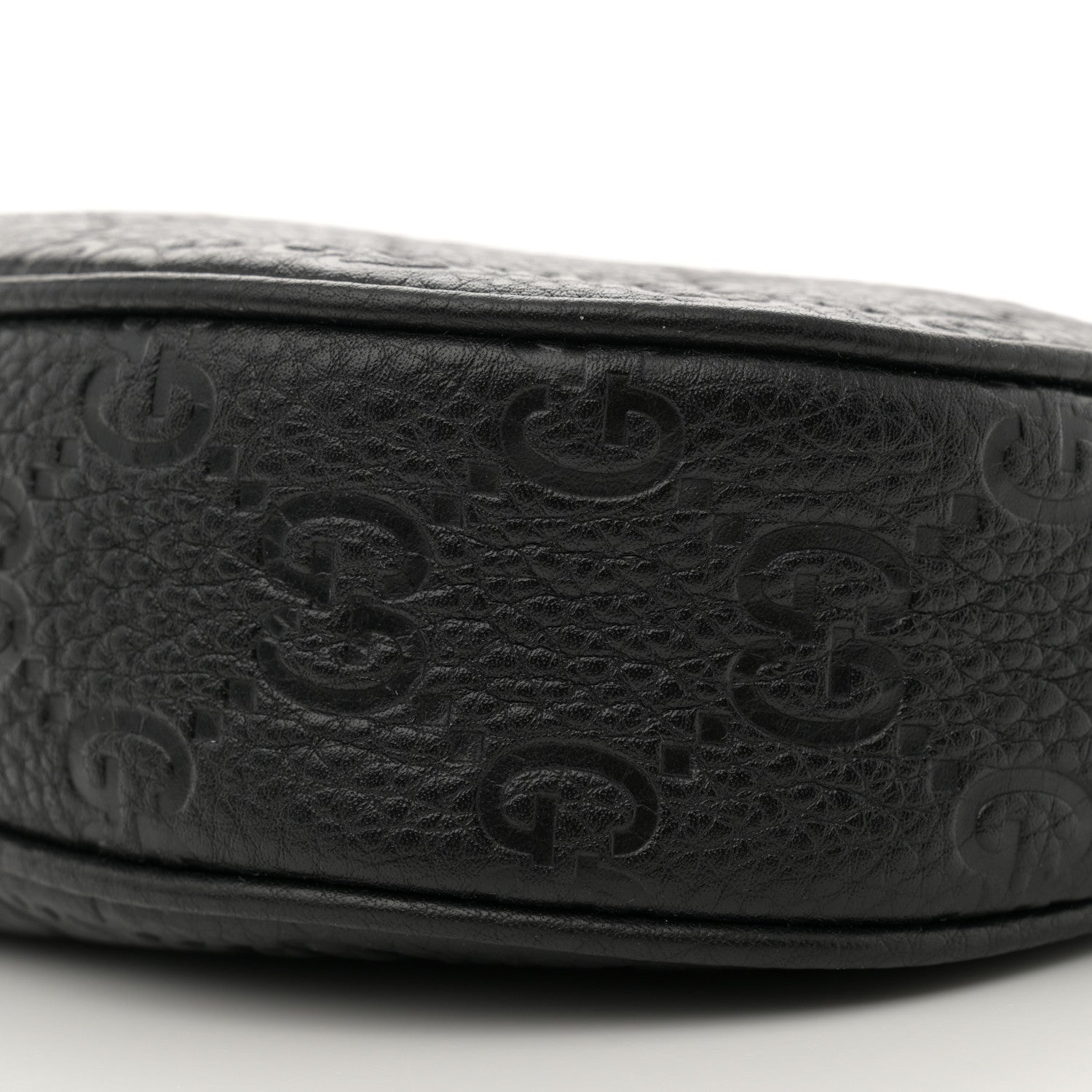 Gucci GG Grainy Calfskin Emblem Small Half Moon Shoulder Bag Black 10 of 12